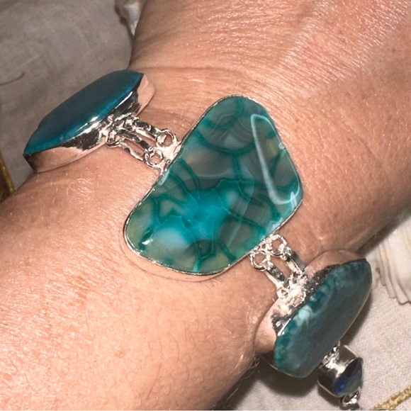 Sale * Ocean Solar Druzy Agate Handcrafted multi-gem statement bracelet - Picture 6 of 10